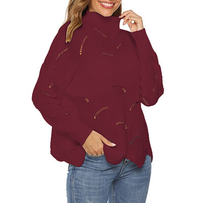 

Women Knit Sweater Female Solid Round Neck Coat High Collar Pullover Sweater
