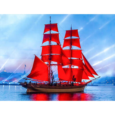 

5D DIY Full Drill Diamond Painting Red Sailing Ship Cross Stitch Embroidery