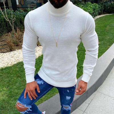 

Men Stretchy Long Sleeve Turtleneck Pullover Shirts Tops Slim Fit Autumn Sweater