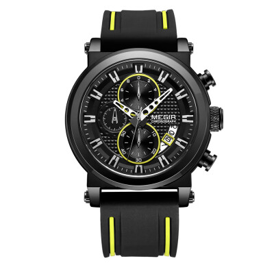 

MEGIR 2100 Men Watch Quartz Sport Simple Wristwatch Silicone Strap 3ATM Waterproof Calendar Chronograph Fashion Casual Male Multif