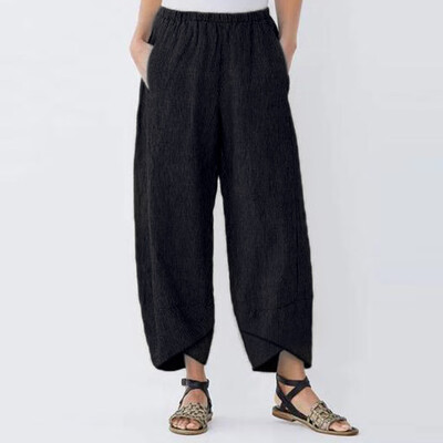 

Tailored Fashion Womens Casual Solid Pocket Elastic Waist Loose Linen Pants Trousers