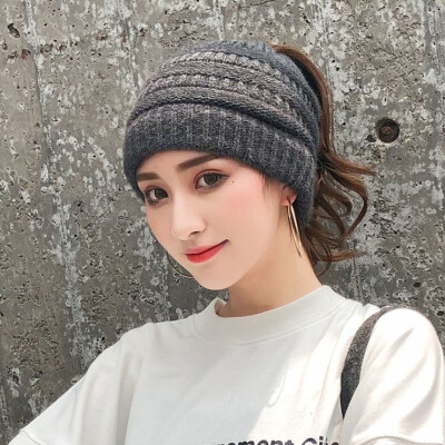 

Warm wool hat for autumn&winter headwear ear-protecting hat fashionable bare ponytail open top knit hat