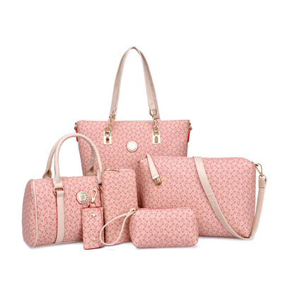 

6pcs Fish Bone Pattern Womens Shoulder Bags Totes Handbags Leather Design Clutch Wallet Key Bag Bags Kit