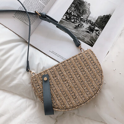 

Bag female bag 2019 new wave Korean version of the simple shoulder bag personality straw braided Messenger bag fashion ocean saddle bag