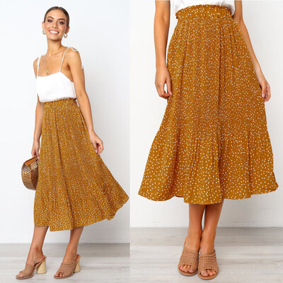 

Roseonmyhand Fashion Party Cocktail Summer Women Dot Printed Skirt High Waist Long Skirt