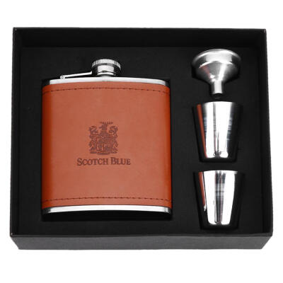 

7oz Leather Stainless Steel Hip Flask Set Whiskey Flagon with Funnel Cups