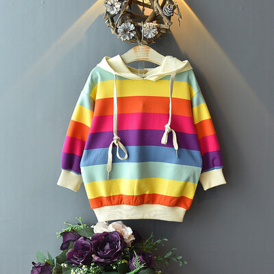 

Children Kid Girls rainbow Fleece Tops Hooded Sweatshirt Outwear Pullover Hoodie
