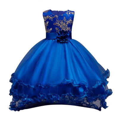 

Child Girls Sleeveless Dress Kids Flower Sequins Trailing Dress for Party