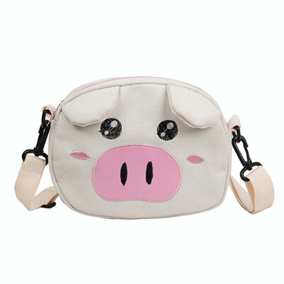 

Womens Lovely Cartoon Pig Canvas Crossbody Shoulder Bag Small Zipper Pouch