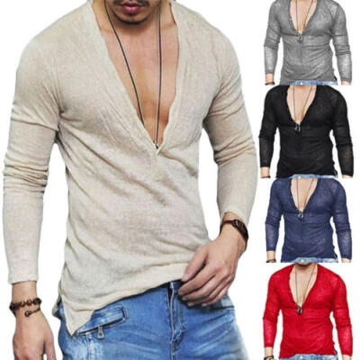 

Mens Long Sleeve T Shirt Slim Fit Casual Blouse Tops Summer Clothing Muscle Tee