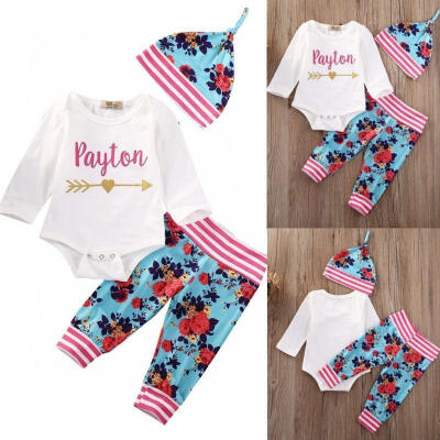 

Floral Newborn Infant Baby Girl Kid Romper Pants Bodysuit 3Pcs Outfit SetHat