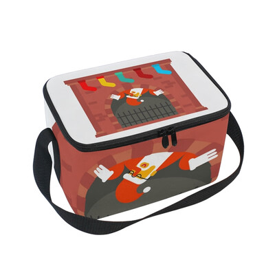 

ALAZA Lunch Box Insulated Lunch Bag Large Cooler Christmas Santa And Fireplace Tote Bag