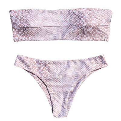 

Off The Shoulder Women Bikini Set Backless Padded Leopard Print Low Waist Bottom