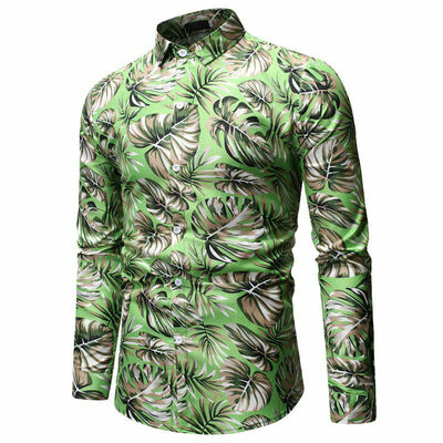 

Fashion Mens Summer Casual Dress Shirt Mens Floral Long Sleeve Shirts Tops Tee