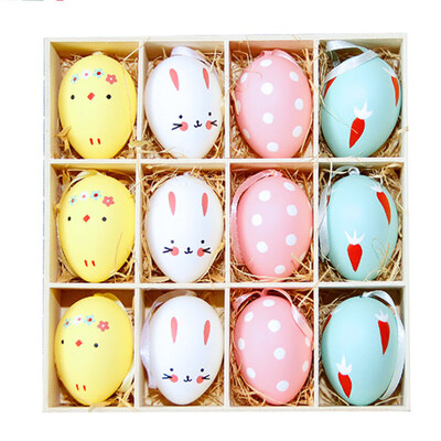 

12Pcs Simulation Hanging Rabbit Easter Eggs with Rope Children DIY Painting Toy