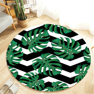 

Toponeto Tropical Plant leaves Pattern Round Flannel Bathroom Kitchen Carpet 80cm