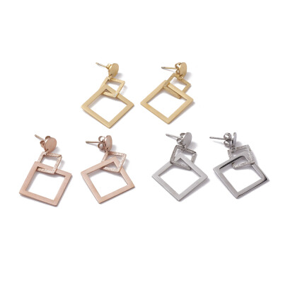 

304 Stainless Steel Ear Studs Rhombus Textured Mixed Color 445mm Pendant 155x15x1mm&275x28x1mm Pin 08mm