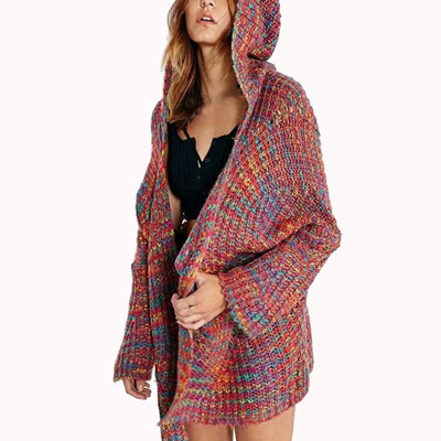 

Toponeto Women Long Sleeve Winter Hooded Colour Cardigan Sweater Coat
