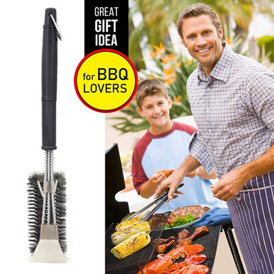 

18inch Stainless Steel Scrapper BBQ Grill Cleaner Triple Head Long Handle Brush