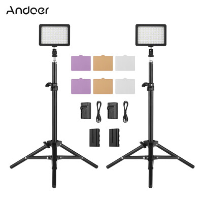 

Andoer LED Video Light Kit include 2pcs W160 5600K Mono-Color Dimmable LED Video Light6pcs Color Filters2pcs Max 72cm Light Sta