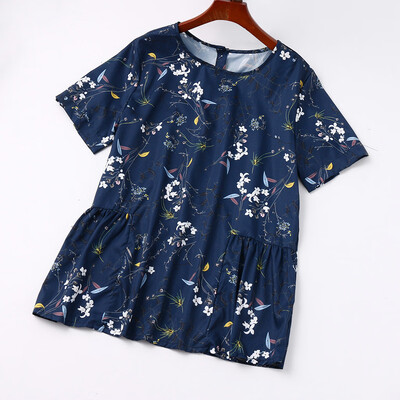 

Roseonmyhand Fashion Women Plus Size Floral Print Blouse O-Neck Short Sleeve Loose Tops