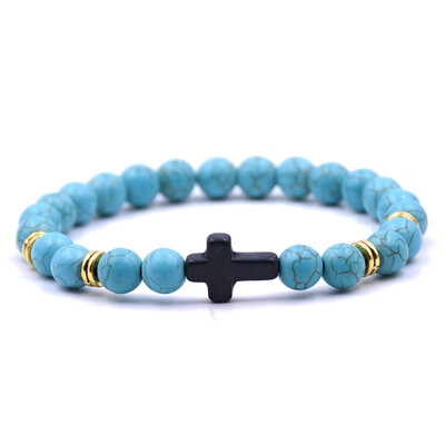 

Vintage Natural Stone 18 Colors Cross Charms Beads Bangles Bracelet