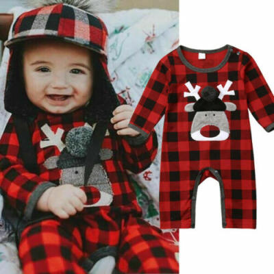 

Newborn Baby Boy Girl Xmas Deer Romper Jumpsuit Playsuit Clothes Outfits 0-18M