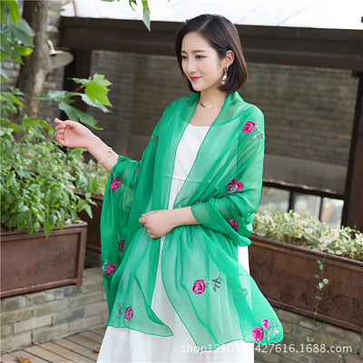 

Scarf shawl dual-use long female Korean version of the national wind embroidery chiffon scarves spring&autumn embroidered shawl manufacturers wholesale