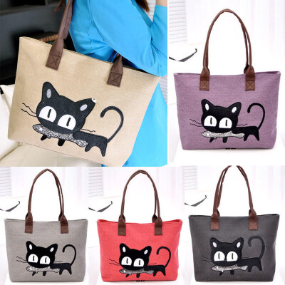 

Womenss Shoulder Bag Canvas Bag Cute Cat Bag Office Lunch Bag