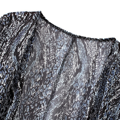 

New Women Chiffon Cardigan Snake Skin Print 34 Sleeve Loose Kimono Outerwear Beach Cover Up Black