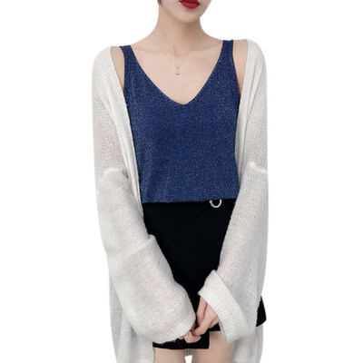 

Women Summer Sexy Round Neck Sleeveless Slim Solid Color Camisole T-Shirt Short Knit Vest