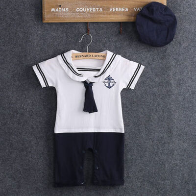 

Newborn Toddler Baby Boy Sailor Playsuit Toddler Outfit Set Romper ClothesHat