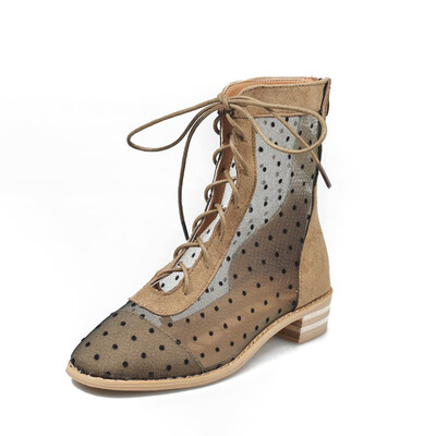 

Net yarn hollowed-out belt heel boots summer network celebrity Roman wind boots high top sandals girl ins tide
