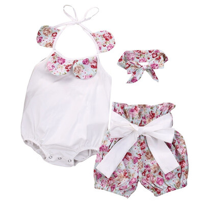 

Kids Baby Girl Floral Striped Romper JumpsuitShorts Outfits Set Sunsuit Summer Clothes