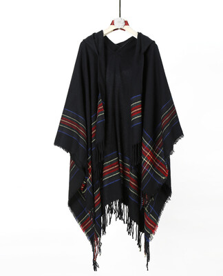 

Europe&America ladies thick color strips cashmere jacquard shawl can wear warm long fashion hooded cloak