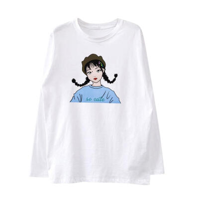 

Women Long-Sleeves Autumn Cartoon Pattern Teenage Girl Elastic T-Shirt