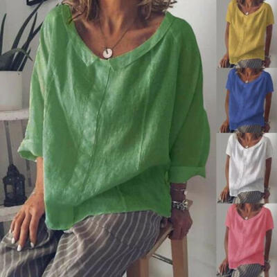 

Vintage Womens Ladies Casual Short Sleeve Baggy Cotton Linen T-Shirt Tops Blouse