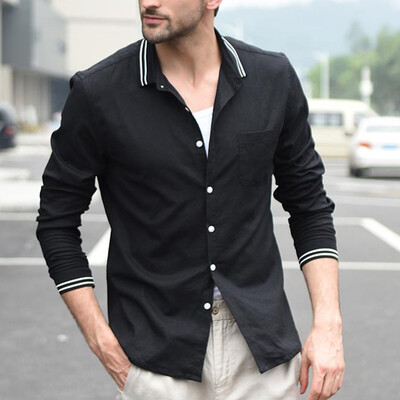 

Tailored Men Vintage Pure Color Button Linen Solid Long Sleeve Retro Shirts Tops Blouse