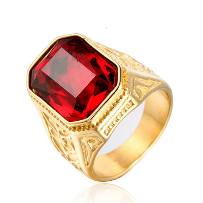 

Personalized gold super multi-color gemstone titanium steel ring Exaggerated mens ring Carved vintage ring