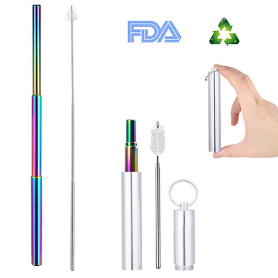 

Adjustable Reusable Stainless Steel Straws Three-Section Telescopic Straight Straw Set with Cleaning Brush for Water Coffee