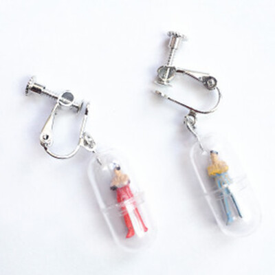 

Funny Handmade Cute Capsules Colorful Humanoid Fun Drop Candy Earrings