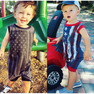 

UK Toddler Baby Boy American Flag Vest Romper Sleeveless Jumpsuit Clothes Outfit