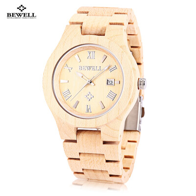 

Bewell ZS - W127A Men Quartz Watch Wooden Case Date Luminous Display Japan Movt Wristwatch