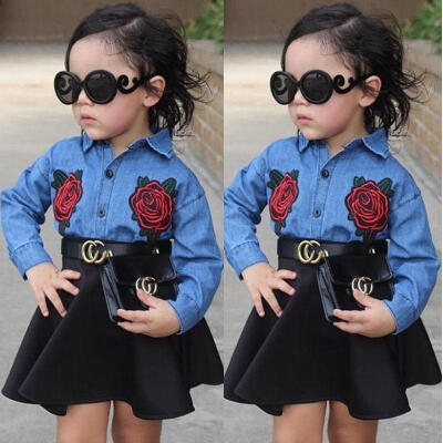 

1-6Y Kids Baby Girls Denim ShirtSkirt Tutu Dress Embroidery Outfits Clothes Set