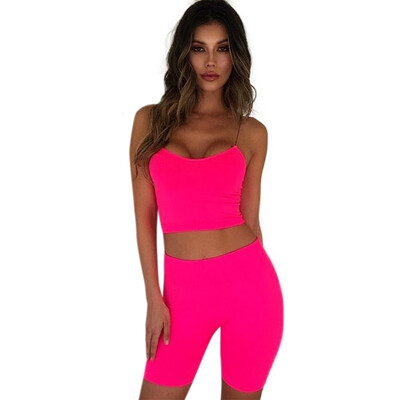 

Women Fashion Suit Sport Personality Fluorescent Color Solid Color Sleeveless Short Pants Suits