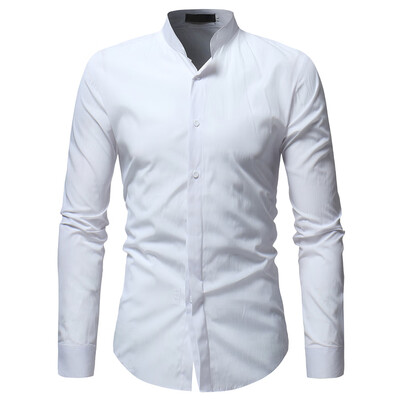 

Solid Color Stand Collar Men\s Casual Shirt