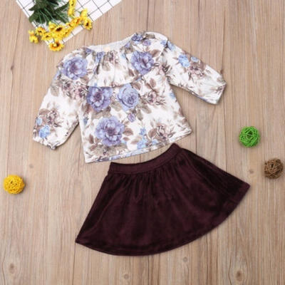 

Kids Baby Girl Floral Ruffle Long Sleeve Tops Dress Skirt 2Pcs Outfit Clothes 6M-4Y