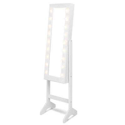 

Mirrored Jewelry Cabinet Armoire Organizer w LED lights-White