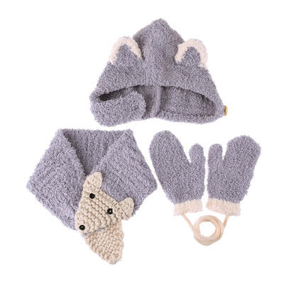

3pcsset Cute Kids Boys Girls Cartoon Animal Pattern Cap Scarf Gloves Gift