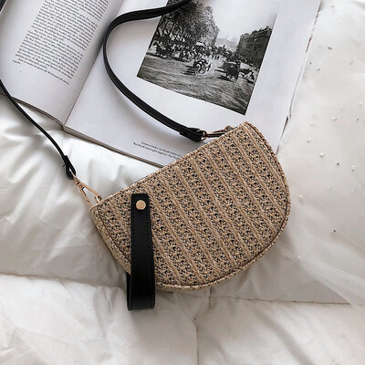 

Bag female bag 2019 new wave Korean version of the simple shoulder bag personality straw braided Messenger bag fashion ocean saddle bag